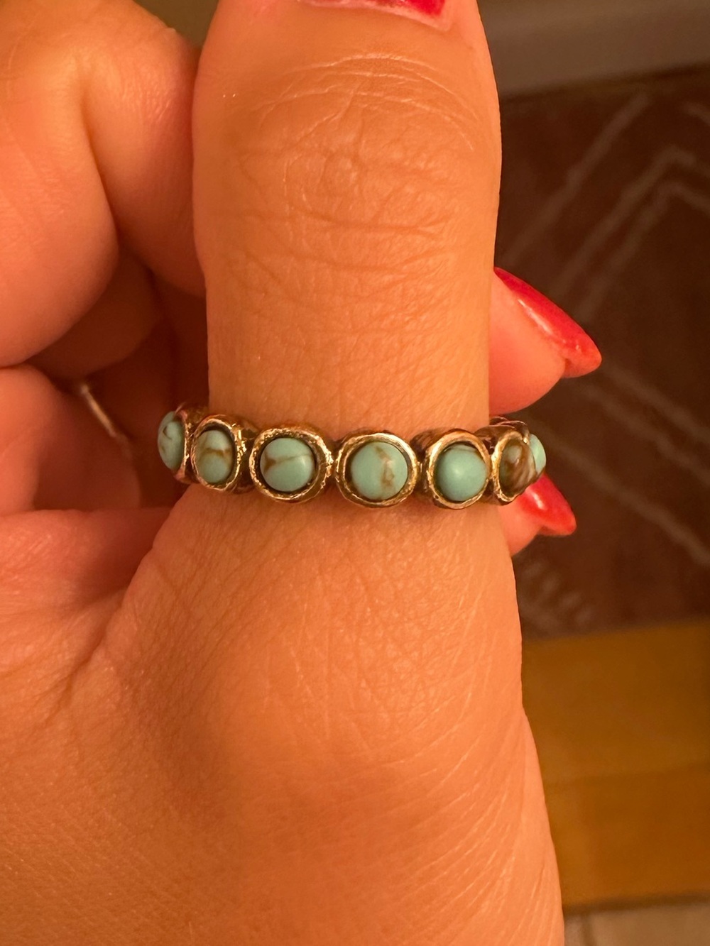 Lucky Brand Turquoise Bead Stack Ring - Blue & Gold Tone, new size 7
